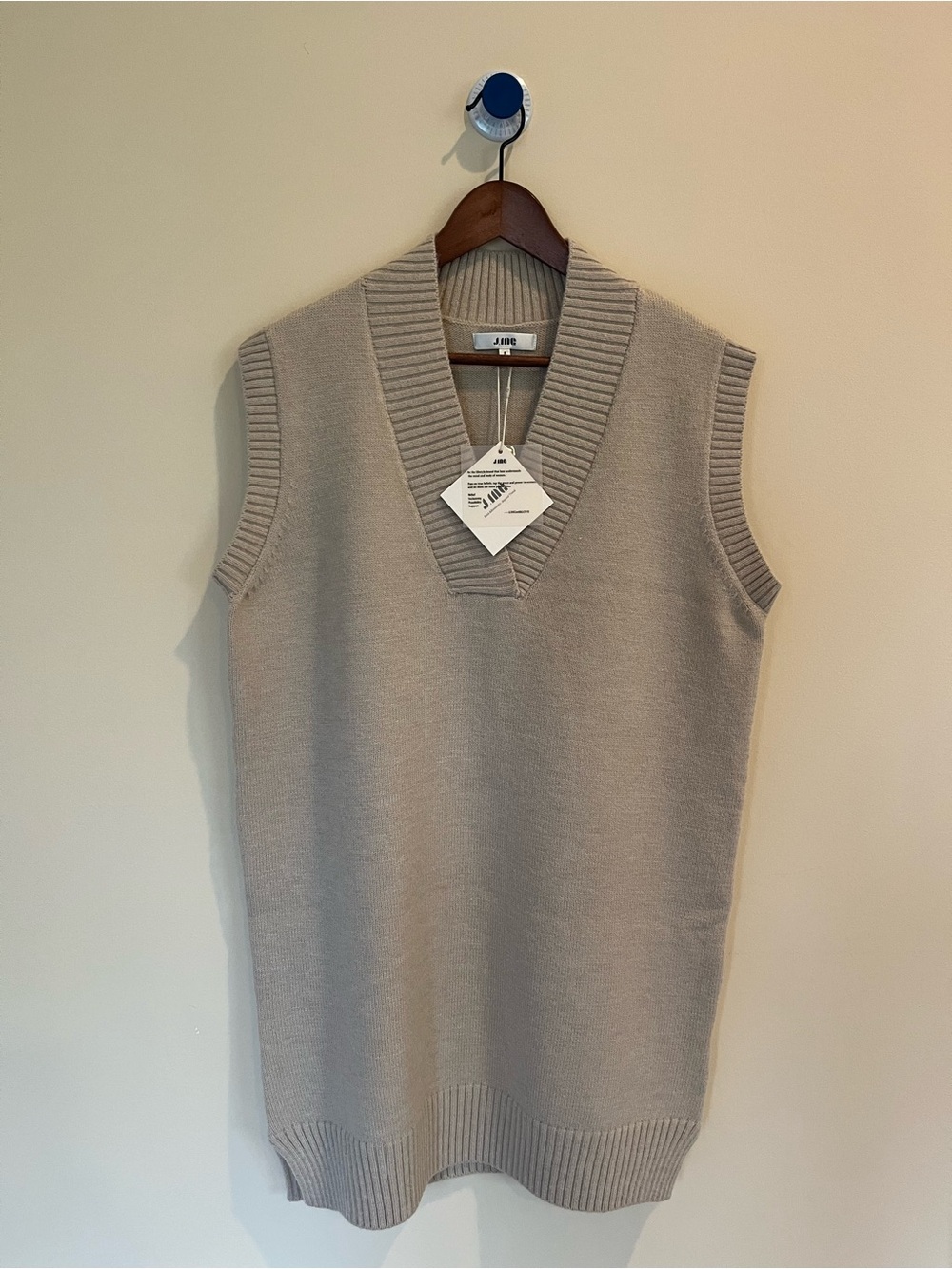 Women’s V-Neck Knit Vest Dress in Light Beige